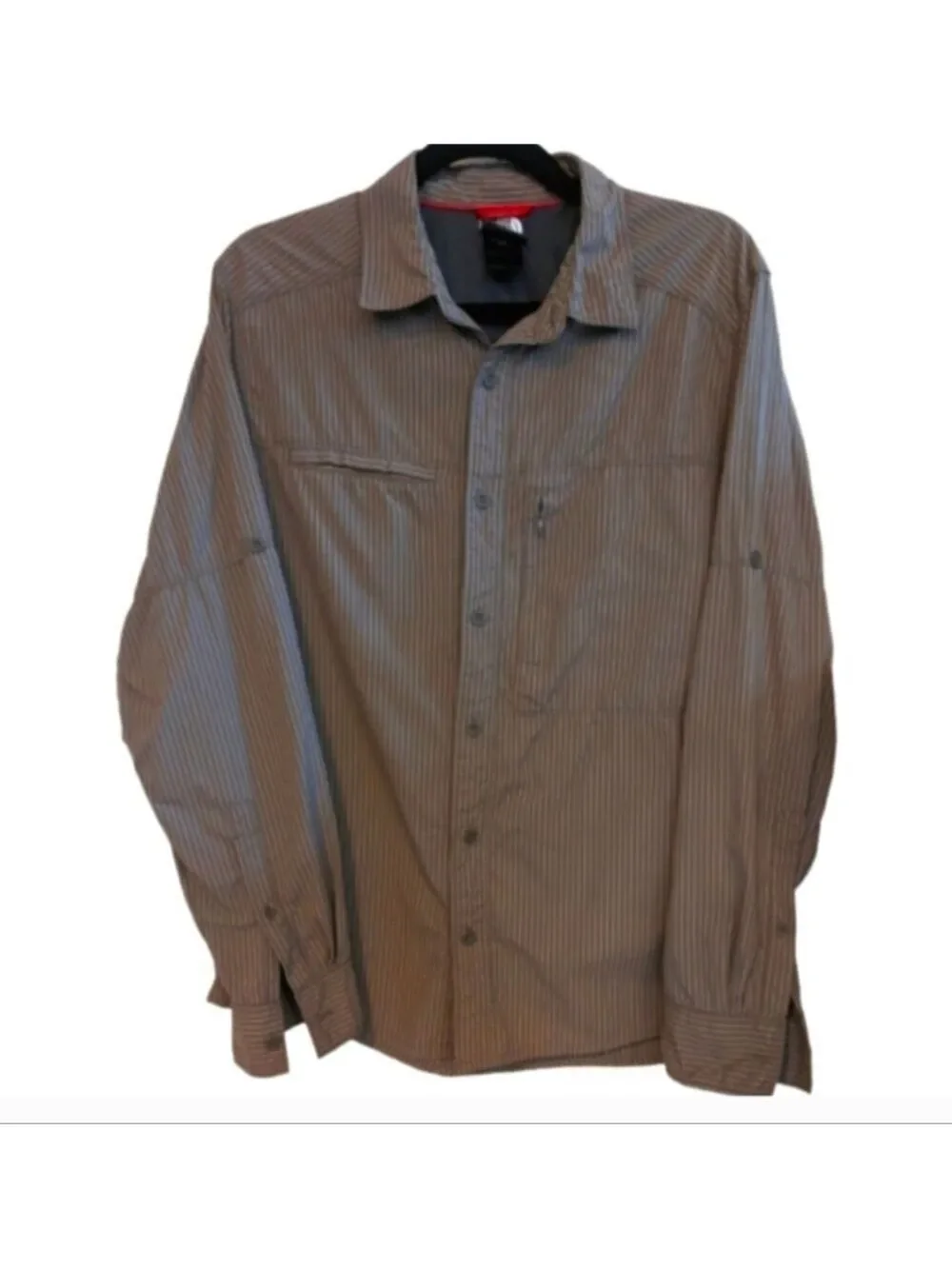 The North Face Brown & White Striped Breathable Hiking/Fishing Shirt Size Medium